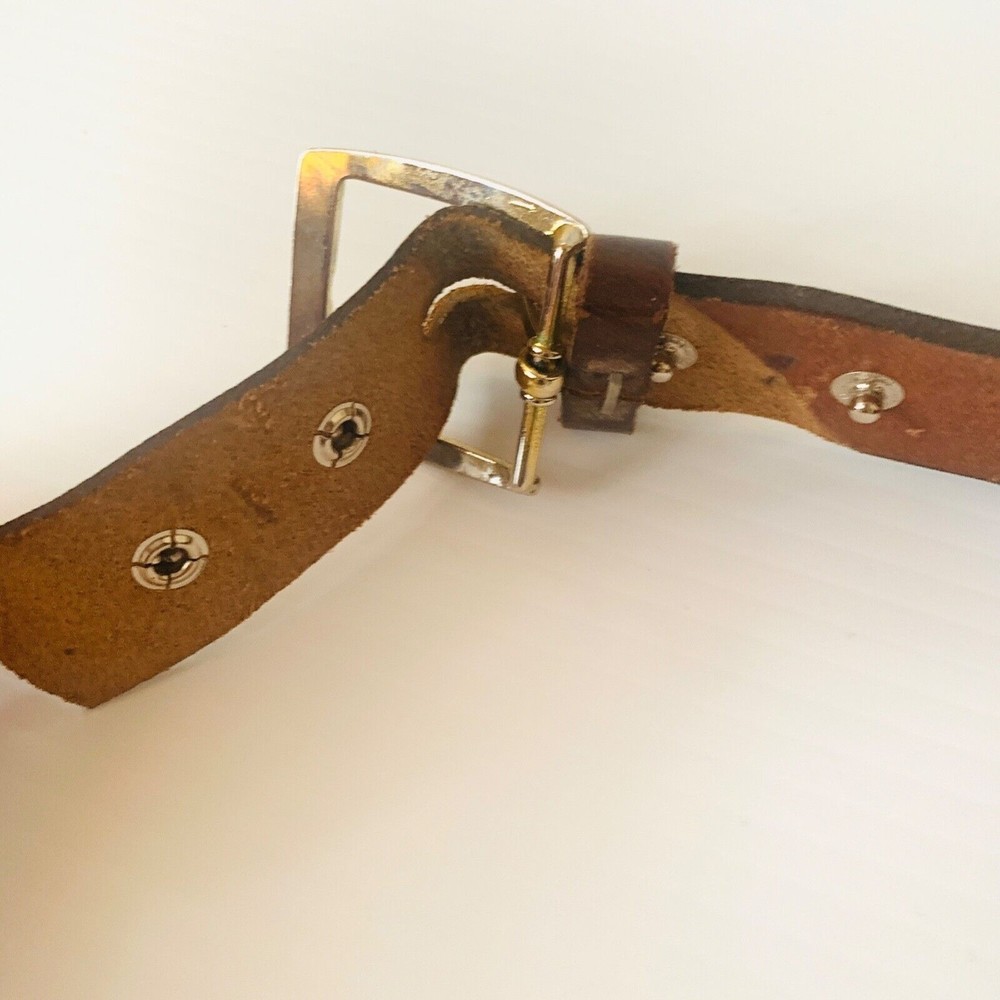 Men’s Belt Sz 44 Top Grain Oil Tanned Leather Brown Brass Buckle 1-1/8” Wide - Picture 8 of 11